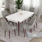 Canisa Concept Ram Serisi 80X132 Açılabilir Yemek Masası Takımı Beyaz Masa Kahverengi Ayak 4 Sandalye - Gri