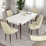 Canisa Concept Ram Serisi 80X132 Açılabilir Yemek Masası Takımı Beyaz Masa Kahverengi Ayak 4 Sandalye - Krem