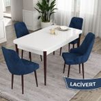 Canisa Concept Ram Serisi 80X132 Açılabilir Yemek Masası Takımı Beyaz Masa Kahverengi Ayak 4 Sandalye - Lacivert