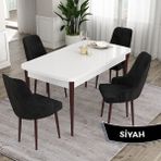 Canisa Concept Ram Serisi 80X132 Açılabilir Yemek Masası Takımı Beyaz Masa Kahverengi Ayak 4 Sandalye - Siyah