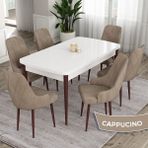 Canisa Concept Ram Serisi 80X132 Açılabilir Yemek Masası Takımı Beyaz Masa Kahverengi Ayak 6 Sandalye - Cappucino