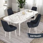 Canisa Concept Ram Serisi, 80X132 Açılabilir Yemek Masası Takımı, Beyaz Mermer Desen Masa 4 Babyface Kumaş Sandalye - 80 x 132 cm - Antrasit