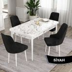 Canisa Concept Ram Serisi 80X132 Açılabilir Yemek Masası Takımı Beyaz Mermer Desen Masa 4 Babyface Kumaş Sandalye - Siyah