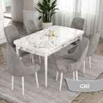 Canisa Concept Ram Serisi 80X132 Açılabilir Yemek Masası Takımı Beyaz Mermer Desen Masa 6 Babyface Kumaş Sandalye - Gri