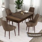 Canisa Concept Ram Serisi Barok Ahşap Desen 80X132 Açılabilir Yemek Masası Takımı 4 Sandalye - Kahverengi