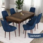 Canisa Concept Ram Serisi , Barok Ahşap Desen 80X132 Açılabilir Yemek Masası Takımı, 6 Sandalye - 80 x 132 cm - Lacivert
