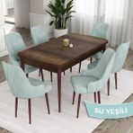 Canisa Concept Ram Serisi , Barok Ahşap Desen 80X132 Açılabilir Yemek Masası Takımı, 6 Sandalye - 80 x 132 cm - Su Yeşili