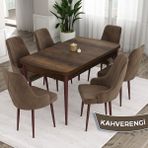 Canisa Concept Ram Serisi Barok Ahşap Desen 80X132 Açılabilir Yemek Masası Takımı 6 Sandalye - Kahverengi