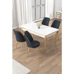 Canisa Concept Rewa Serisi 70X110 Sabit Beyaz Gold Detay Masa Takımı Ve 4 Antrasit Sandalye