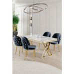 Canisa Concept Rigel Serisi 80X130 Lak Panel Beyaz Mermer Desen Masa Takımı Gold Ayaklı 4 Antrasit Sandalye