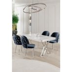 Canisa Concept Rigel Serisi 80X130 Lak Panel Beyaz Mermer Desen Masa Takımı Krom Ayaklı 4 Antrasit Sandalye