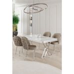 Canisa Concept Rigel Serisi 80X130 Lak Panel Beyaz Mermer Desen Masa Takımı Krom Ayaklı 4 Cappucino Sandalye