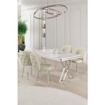 Canisa Concept Rigel Serisi 80X130 Lak Panel Beyaz Mermer Desen Masa Takımı Krom Ayaklı 4 Krem Sandalye