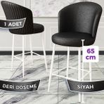Canisa Concept Rika Serisi 65 cm Deri Bar Sandalyesi Beyaz Metal Ayaklı 1 Adet Ada Mutfak Bar Sandalyesi - Siyah