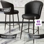 Canisa Concept Rika Serisi 65 cm Deri Bar Sandalyesi Siyah Metal Ayaklı 1 Adet Ada Mutfak Bar Sandalyesi