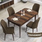 Canisa Concept Rio Serisi 80X132 Mdf Açılabilir Barok Ahşap Desen Mutfak Masası Takımı 4 Adet Sandalye - Kahverengi