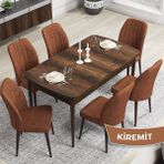 Canisa Concept Rio Serisi 80X132 Mdf Açılabilir Barok Ahşap Desen Mutfak Masası Takımı 6 Adet Sandalye - Kiremit
