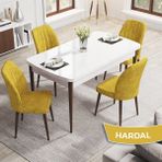 Canisa Concept Rio Serisi 80X132 Mdf Açılabilir Beyaz Masa Ceviz Ayak Mutfak Masası Takımı 4 Adet Sandalye - Hardal