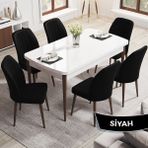 Canisa Concept Rio Serisi 80X132 Mdf Açılabilir Beyaz Masa Ceviz Ayak Mutfak Masası Takımı 6 Adet Sandalye - Siyah