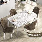 Canisa Concept Rio Serisi 80X132 Mdf Açılabilir Beyaz Mermer Desen Mutfak Masası Takımı 4 Adet Sandalye - Kahverengi