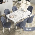Canisa Concept Rio Serisi 80X132 Mdf Açılabilir Beyaz Mermer Desen Mutfak Masası Takımı 6 Adet Sandalye - Füme