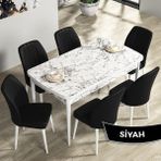 Canisa Concept Rio Serisi 80X132 Mdf Açılabilir Beyaz Mermer Desen Mutfak Masası Takımı 6 Adet Sandalye - Siyah