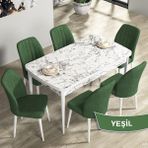 Canisa Concept Rio Serisi 80X132 Mdf Açılabilir Beyaz Mermer Desen Mutfak Masası Takımı 6 Adet Sandalye - Yeşil