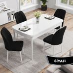 Canisa Concept Rio Serisi 80X132 Mdf Açılabilir Beyaz Mutfak Masası Takımı 4 Sandalye - Siyah