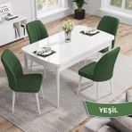 Canisa Concept Rio Serisi 80X132 Mdf Açılabilir Beyaz Mutfak Masası Takımı 4 Sandalye - Yeşil