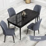 Canisa Concept Rio Serisi 80X132 Mdf Açılabilir Siyah Mermer Desen Mutfak Masası Takımı 4 Sandalye - Füme