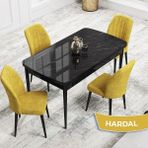 Canisa Concept Rio Serisi 80X132 Mdf Açılabilir Siyah Mermer Desen Mutfak Masası Takımı 4 Sandalye - Hardal