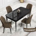 Canisa Concept Rio Serisi 80X132 Mdf Açılabilir Siyah Mermer Desen Mutfak Masası Takımı 4 Sandalye - Kahverengi
