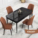Canisa Concept Rio Serisi 80X132 Mdf Açılabilir Siyah Mermer Desen Mutfak Masası Takımı 4 Sandalye - Kiremit