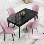 Canisa Concept Rio Serisi 80X132 Mdf Açılabilir Siyah Mermer Desen Mutfak Masası Takımı 4 Sandalye - Pembe