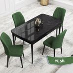 Canisa Concept Rio Serisi 80X132 Mdf Açılabilir Siyah Mermer Desen Mutfak Masası Takımı 4 Sandalye - Yeşil