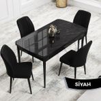 Canisa Concept Rio Serisi 80X132 Mdf Açılabilir Siyah Mermer Desen Mutfak Masası Takımı 4 Sandalye
