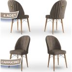 Canisa Concept Ritim Serisi Babyface Kumaş Doğal Ahşap Ayak Beyaz Kafes 4 Adet Sandalye - Cappucino