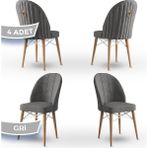 Canisa Concept Ritim Serisi Babyface Kumaş Doğal Ahşap Ayak Beyaz Kafes 4 Adet Sandalye - Gri