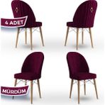 Canisa Concept Ritim Serisi Babyface Kumaş Doğal Ahşap Ayak Beyaz Kafes 4 Adet Sandalye - Mürdüm