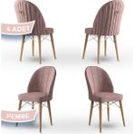 Canisa Concept Ritim Serisi Babyface Kumaş Doğal Ahşap Ayak Beyaz Kafes 4 Adet Sandalye - Pembe