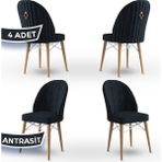 Canisa Concept Ritim Serisi Babyface Kumaş Doğal Ahşap Ayak Beyaz Kafes Sandalye 4 Adet - Antrasit