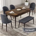 Canisa Concept Roe Serisi Açılabilir 80X132 Barok Ahşap Desen Mutfak Masası Takımı 4 Sandalye 1 Bench - Antrasit