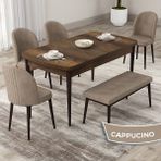Canisa Concept Roe Serisi Açılabilir 80X132 Barok Ahşap Desen Mutfak Masası Takımı 4 Sandalye 1 Bench - Cappucino