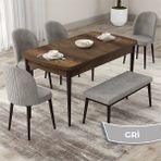 Canisa Concept Roe Serisi Açılabilir 80X132 Barok Ahşap Desen Mutfak Masası Takımı 4 Sandalye 1 Bench - Gri