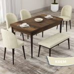 Canisa Concept Roe Serisi Açılabilir 80X132 Barok Ahşap Desen Mutfak Masası Takımı 4 Sandalye 1 Bench - Krem