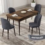 Canisa Concept Roe Serisi Açılabilir 80X132 Barok Ahşap Desen Mutfak Masası Takımı ve 4 Sandalye - Antrasit