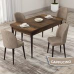 Canisa Concept Roe Serisi Açılabilir 80X132 Barok Ahşap Desen Mutfak Masası Takımı ve 4 Sandalye - Cappucino