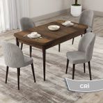 Canisa Concept Roe Serisi Açılabilir 80X132 Barok Ahşap Desen Mutfak Masası Takımı ve 4 Sandalye - Gri