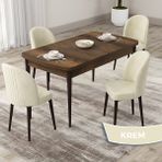 Canisa Concept Roe Serisi Açılabilir 80X132 Barok Ahşap Desen Mutfak Masası Takımı ve 4 Sandalye - Krem