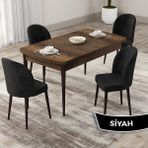 Canisa Concept Roe Serisi Açılabilir 80X132 Barok Ahşap Desen Mutfak Masası Takımı ve 4 Sandalye - Siyah